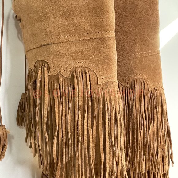 Bohemian | Sam Edelman Over-the-Knee Fringe Boots | Camel Tan Suede Western Tall - Picture 14 of 15